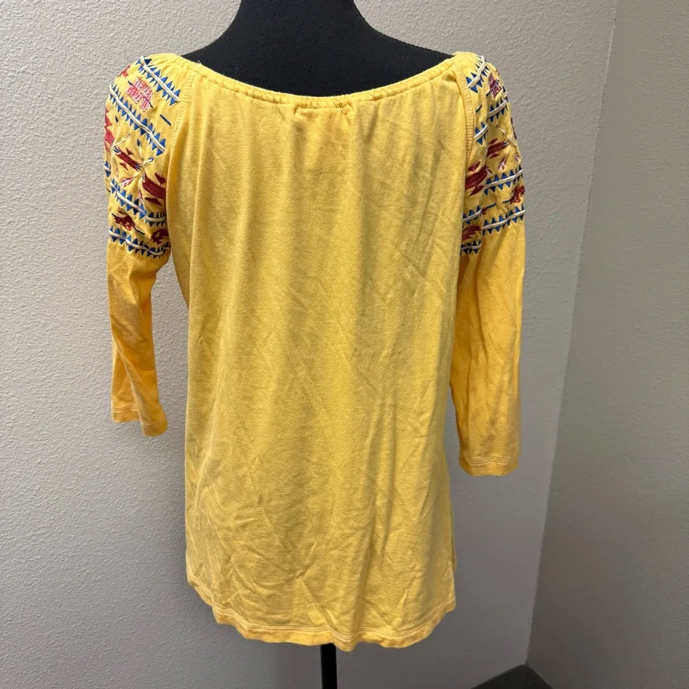 Cowgirl Tuff Co Yellow Embroidered Western Boho Aztec Off Shoulder Top L - Picture 5 of 9